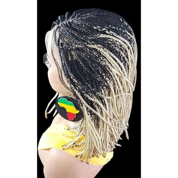 Handmade Braided Lace Wigs, Bob cut, ombre Micro millions braids. Short NWT